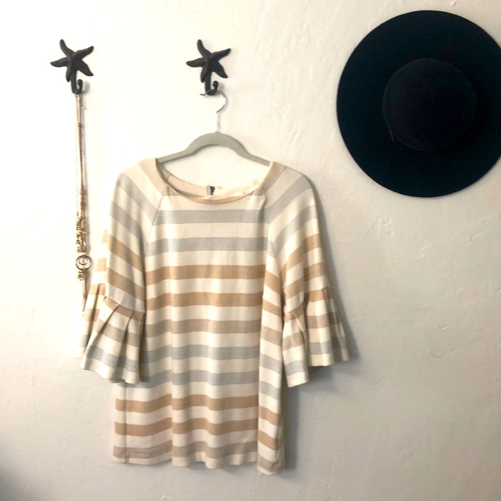 Maeve cream, gold, silver striped shirt